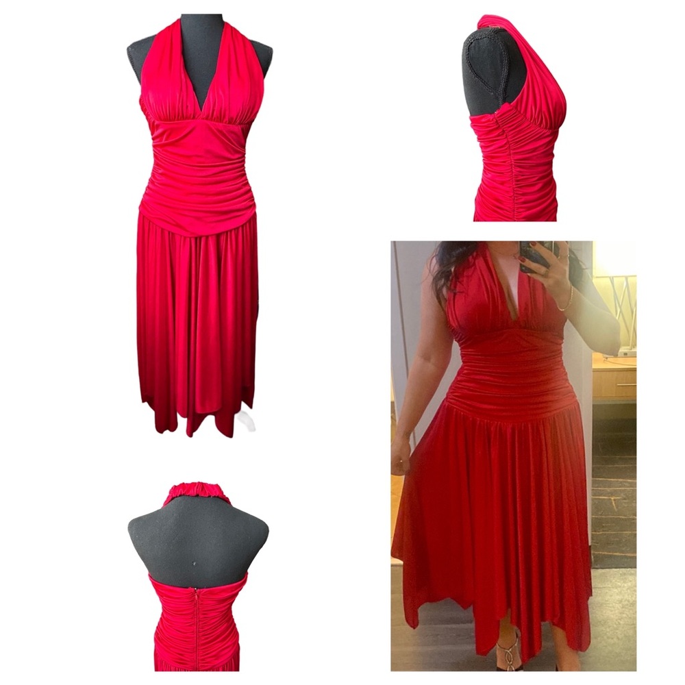 Betsy & Adam Red Halter Dress Size 6 Old Hollywood Marilyn Monroe Evening Gown - Picture 1 of 11